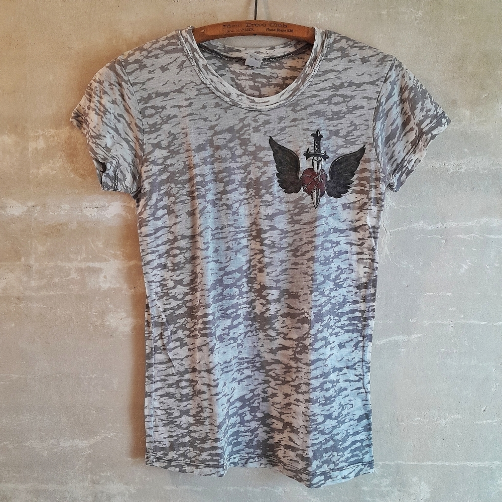 168a. vintage grey Rock & Roll Hall of Fame Museum sheer y2k 2010s tee, L